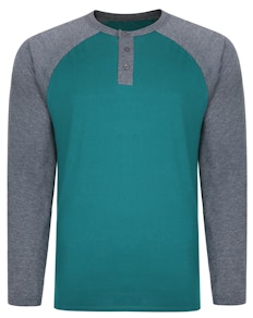 Bigdude Raglan Grandad Langarm-T-Shirt Grün/Anthrazit